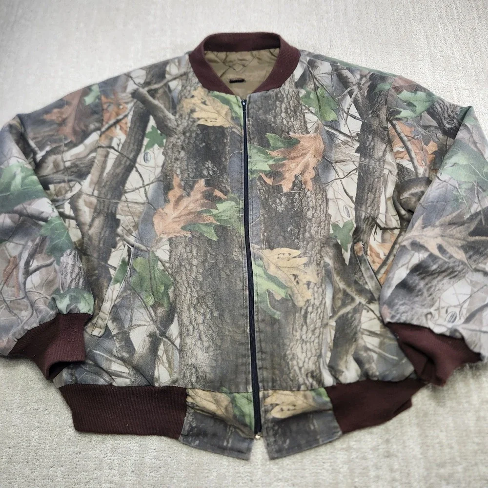 Vintage Realtree Camo Jacket Men 2XL Hardwoods‎ Hunting Full Zip Quilt Lined